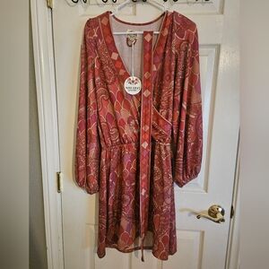 Nine Lives Bazaar Magenta and Red Wrap Dress